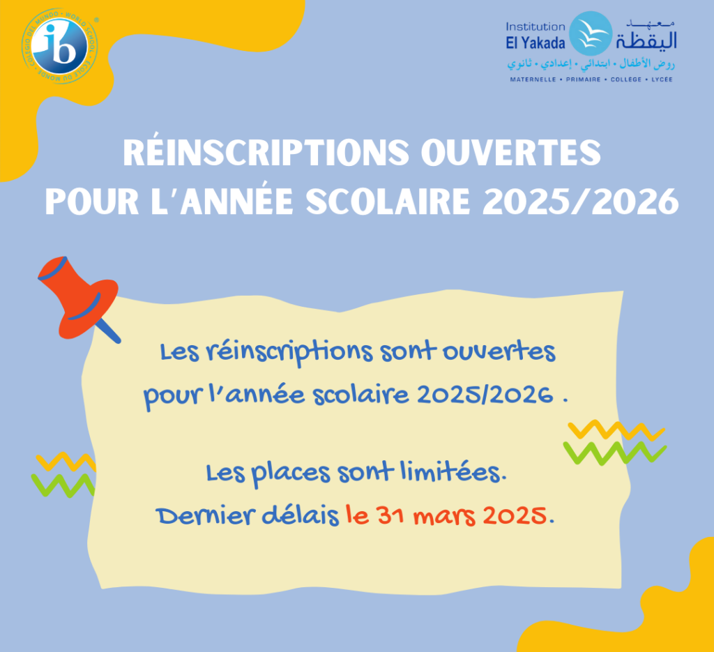 Réinscription ouvertes pour l'année scolaire 2025/2026....