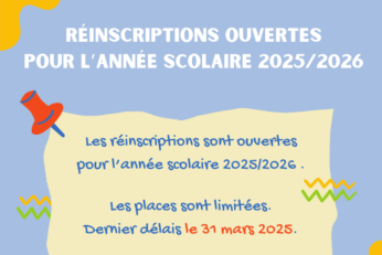 Réinscription ouvertes pour l’année scolaire 2025/2026