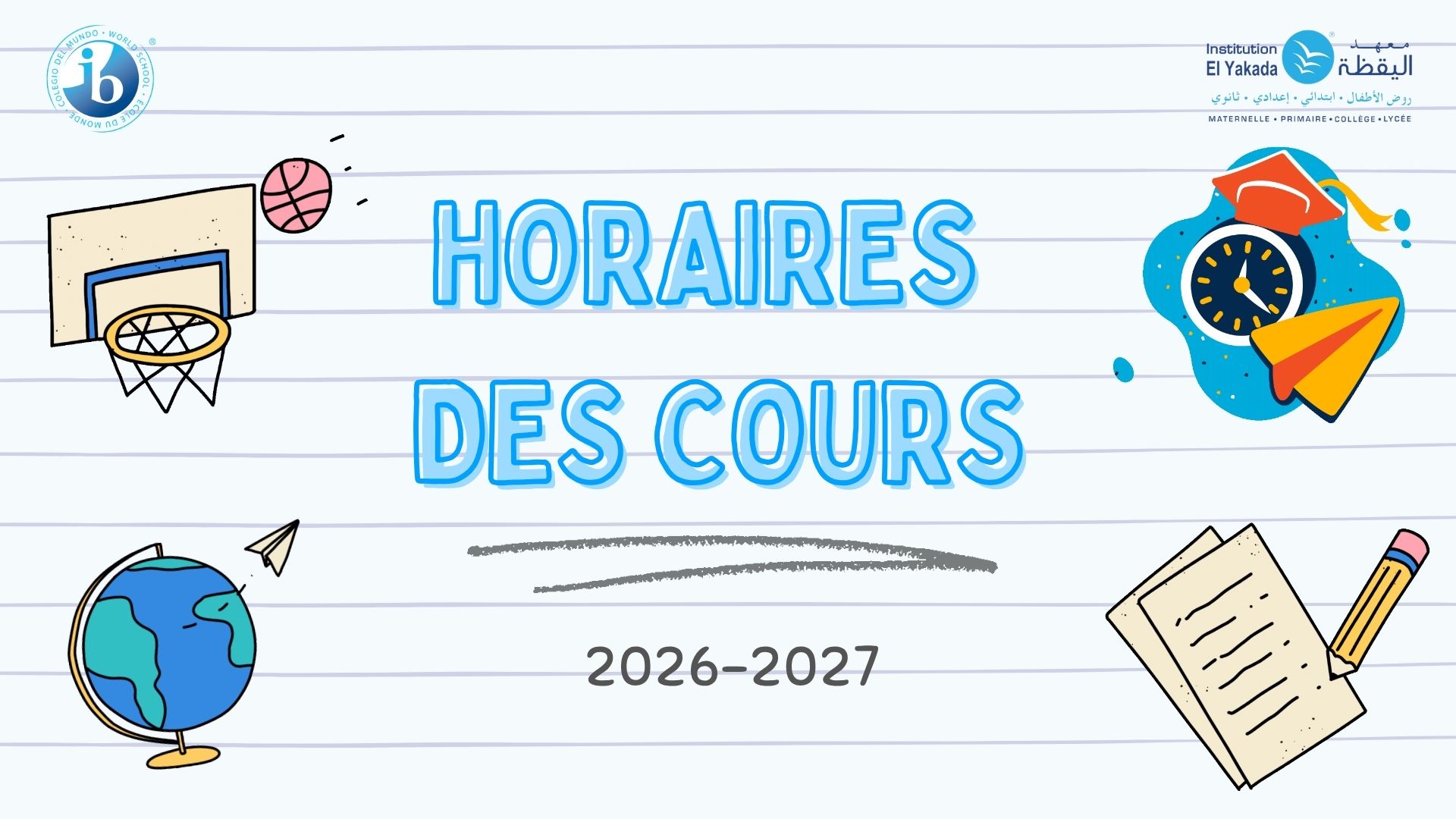 Horaires des cours 2026-2027